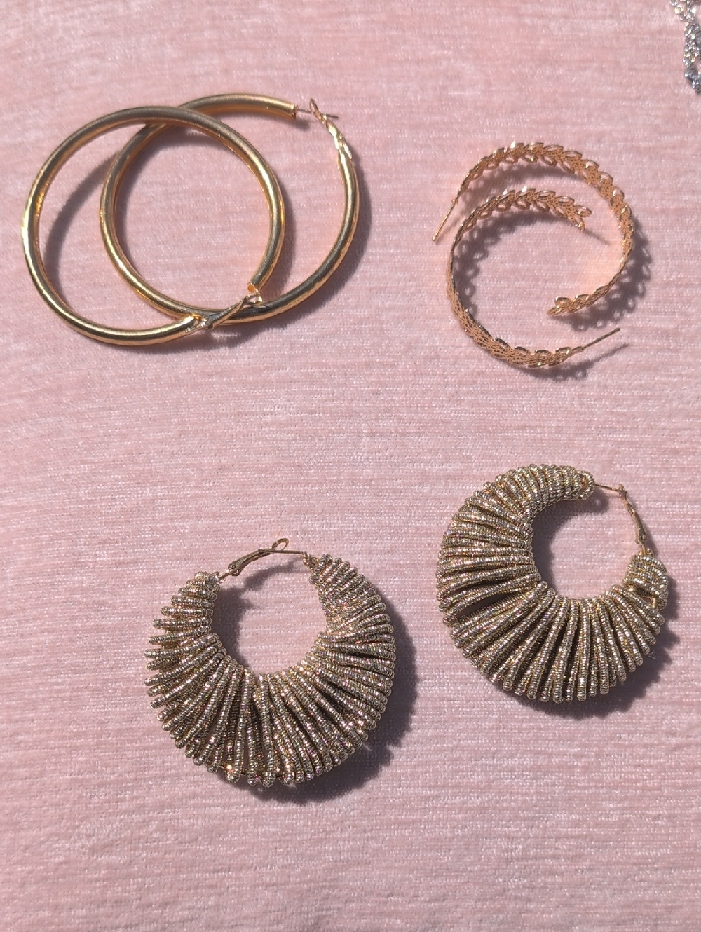 Set Of 3 Gold-Tone Ribbed Hoop Earrings Jewelry